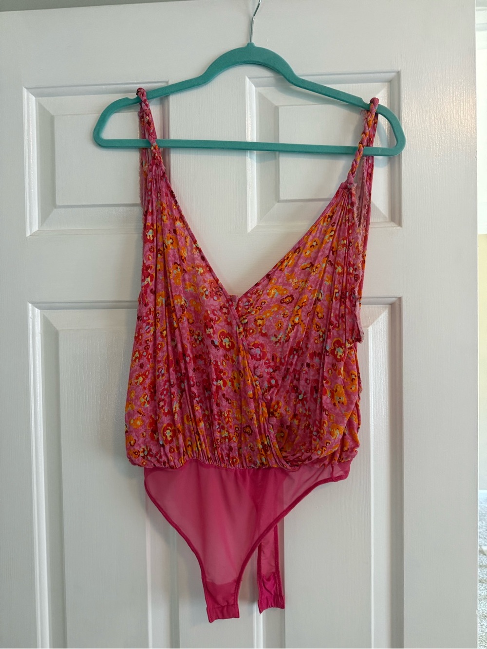 Free People Pink Floral V-Neck Bodysuit